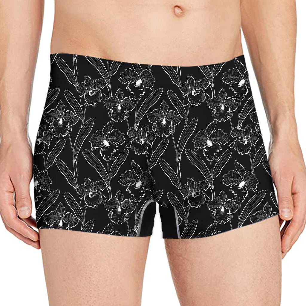 Black Cattleya Flower Pattern Print Men's Boxer Briefs