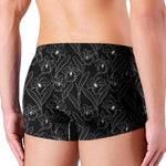 Black Cattleya Flower Pattern Print Men's Boxer Briefs