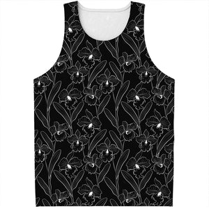 Black Cattleya Flower Pattern Print Men's Tank Top