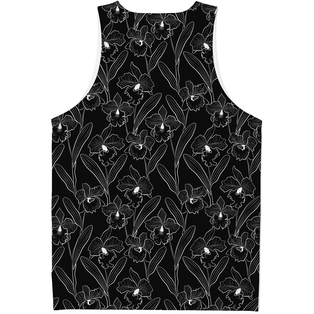 Black Cattleya Flower Pattern Print Men's Tank Top