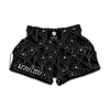 Black Cattleya Flower Pattern Print Muay Thai Boxing Shorts