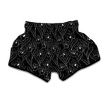 Black Cattleya Flower Pattern Print Muay Thai Boxing Shorts