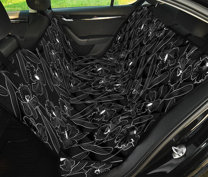 Black Cattleya Flower Pattern Print Pet Car Back Seat Cover