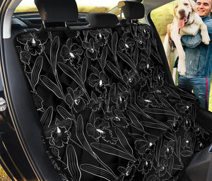 Black Cattleya Flower Pattern Print Pet Car Back Seat Cover