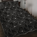 Black Cattleya Flower Pattern Print Quilt Bed Set