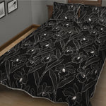 Black Cattleya Flower Pattern Print Quilt Bed Set