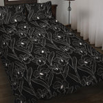 Black Cattleya Flower Pattern Print Quilt Bed Set