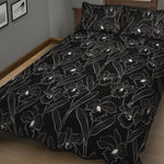 Black Cattleya Flower Pattern Print Quilt Bed Set