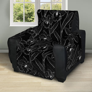 Black Cattleya Flower Pattern Print Recliner Protector