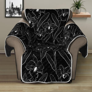 Black Cattleya Flower Pattern Print Recliner Protector