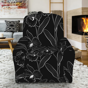 Black Cattleya Flower Pattern Print Recliner Slipcover