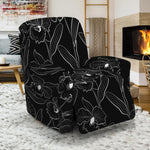 Black Cattleya Flower Pattern Print Recliner Slipcover