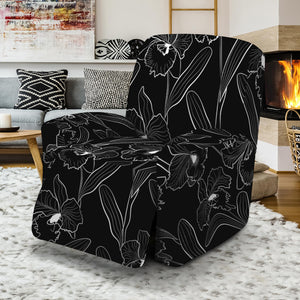 Black Cattleya Flower Pattern Print Recliner Slipcover