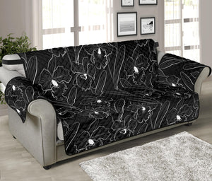 Black Cattleya Flower Pattern Print Sofa Protector