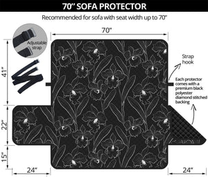 Black Cattleya Flower Pattern Print Sofa Protector