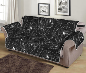 Black Cattleya Flower Pattern Print Sofa Protector