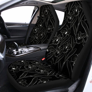 Black Cattleya Flower Pattern Print Universal Fit Car Seat Covers