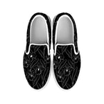 Black Cattleya Flower Pattern Print White Slip On Shoes