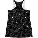 Black Cattleya Flower Pattern Print Women's Racerback Tank Top