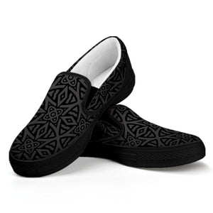 Black Celtic Symbol Pattern Print Black Slip On Shoes