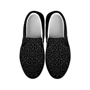 Black Celtic Symbol Pattern Print Black Slip On Shoes