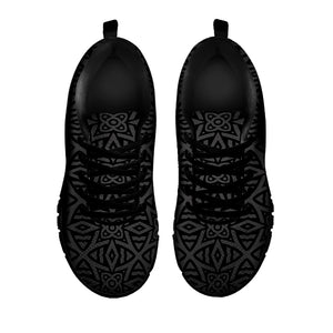 Black Celtic Symbol Pattern Print Black Sneakers