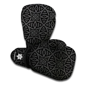 Black Celtic Symbol Pattern Print Boxing Gloves