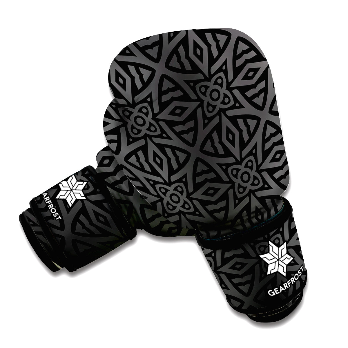 Black Celtic Symbol Pattern Print Boxing Gloves