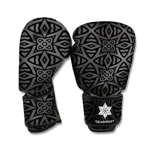 Black Celtic Symbol Pattern Print Boxing Gloves