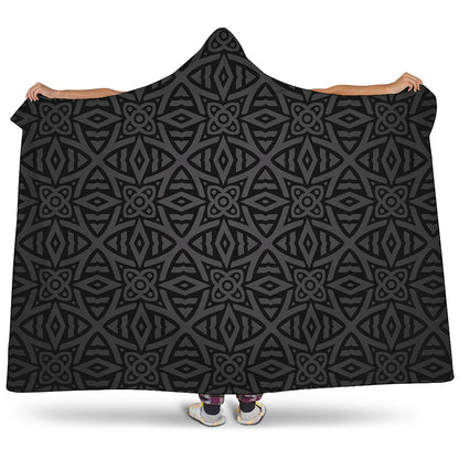 Black Celtic Symbol Pattern Print Hooded Blanket