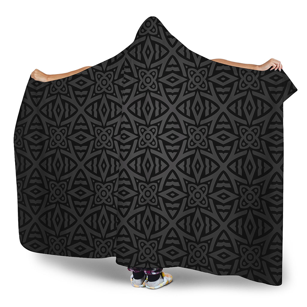 Black Celtic Symbol Pattern Print Hooded Blanket