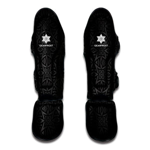 Black Celtic Symbol Pattern Print Muay Thai Shin Guard