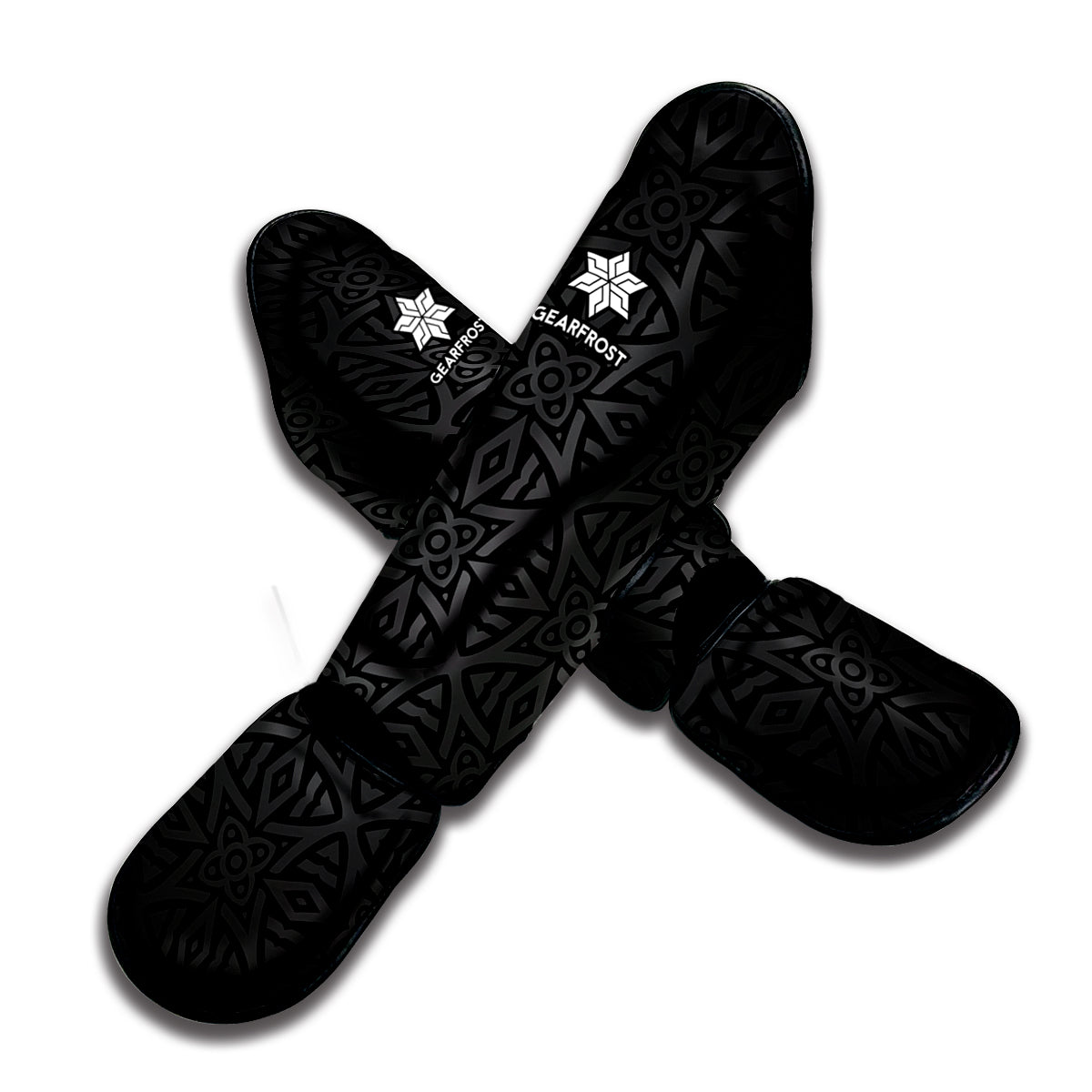 Black Celtic Symbol Pattern Print Muay Thai Shin Guard