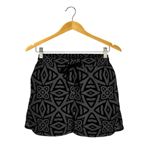 Black Celtic Symbol Pattern Print Women's Shorts