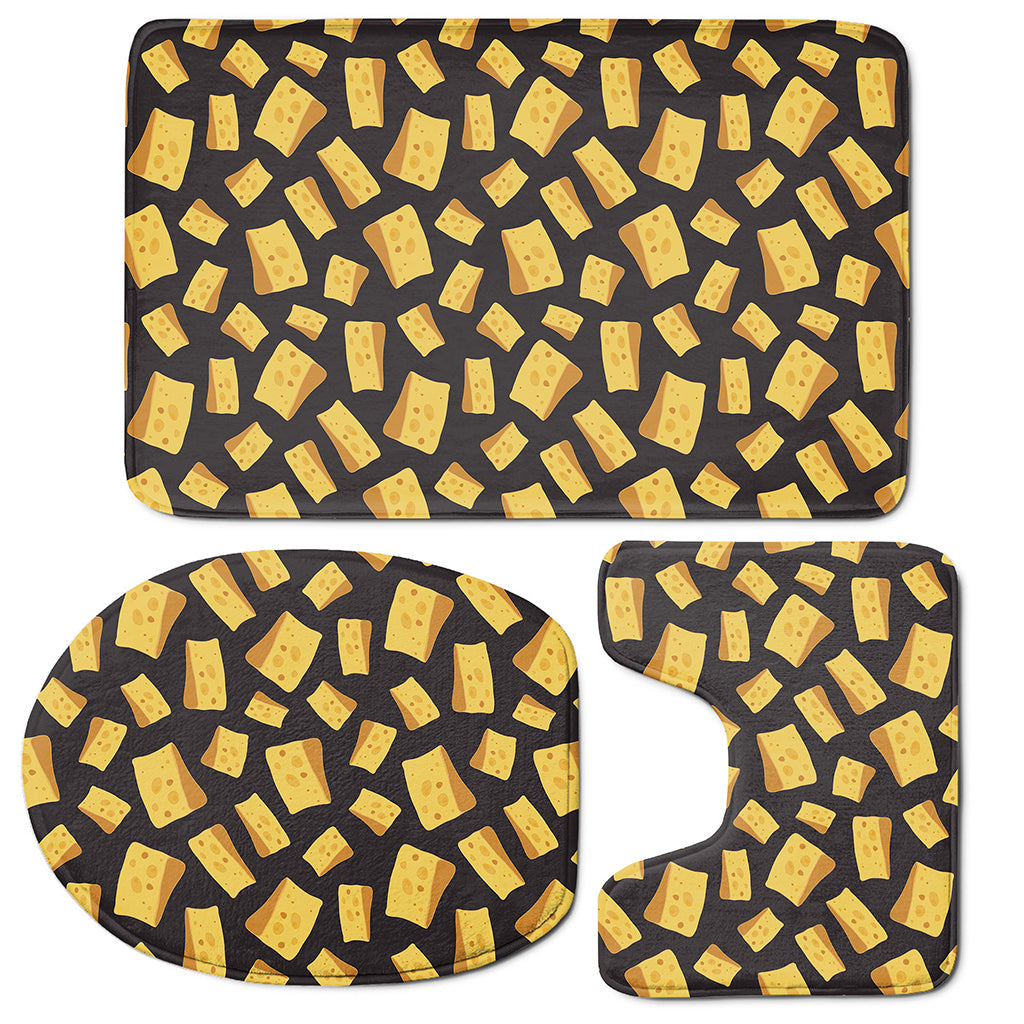 Black Cheese And Holes Pattern Print 3 Piece Bath Mat Set