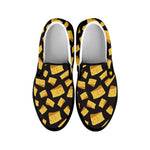 Black Cheese And Holes Pattern Print Black Slip On Shoes