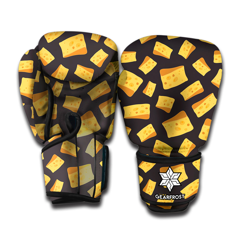 Black Cheese And Holes Pattern Print Boxing Gloves