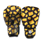 Black Cheese And Holes Pattern Print Boxing Gloves