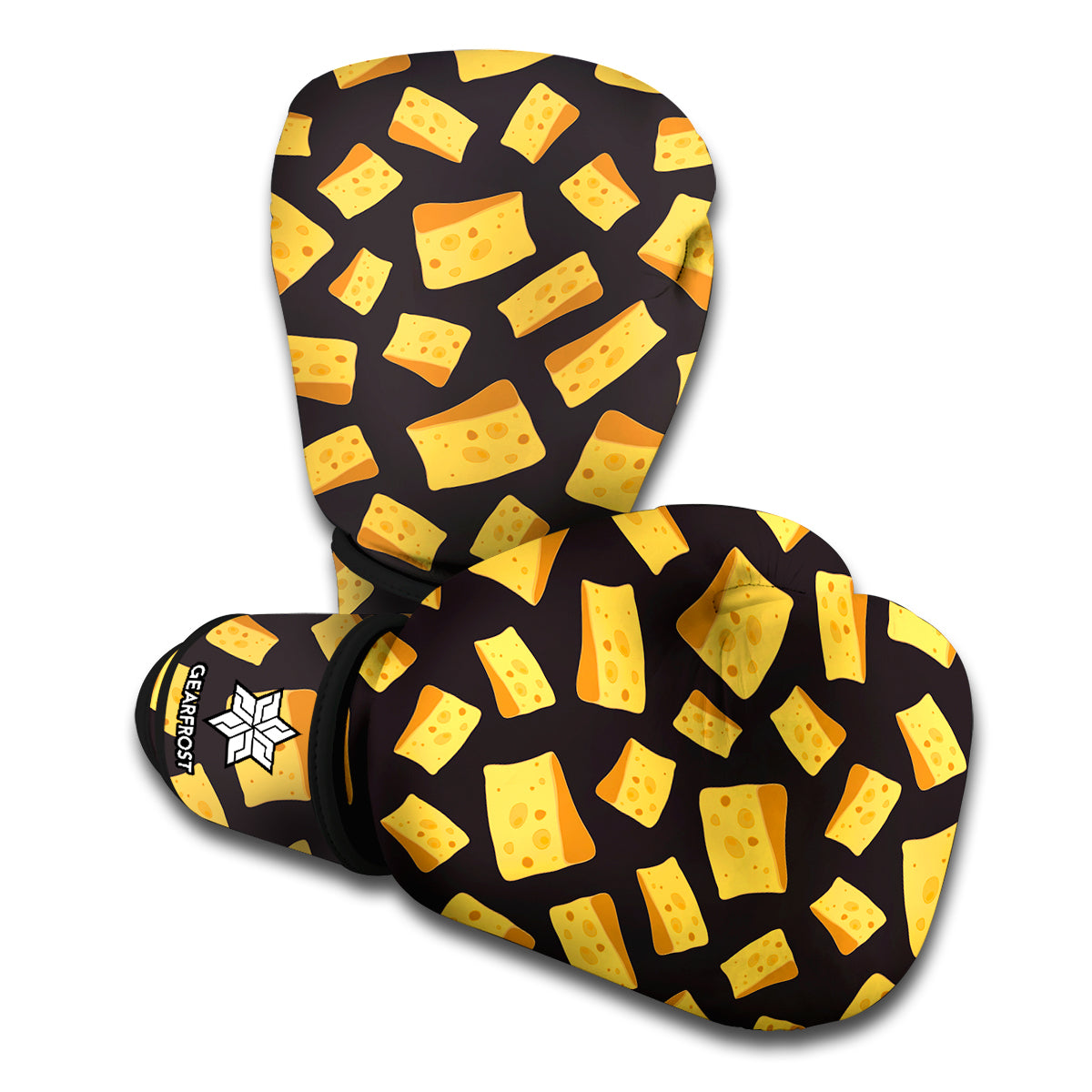 Black Cheese And Holes Pattern Print Boxing Gloves