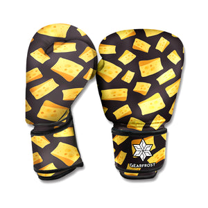 Black Cheese And Holes Pattern Print Boxing Gloves