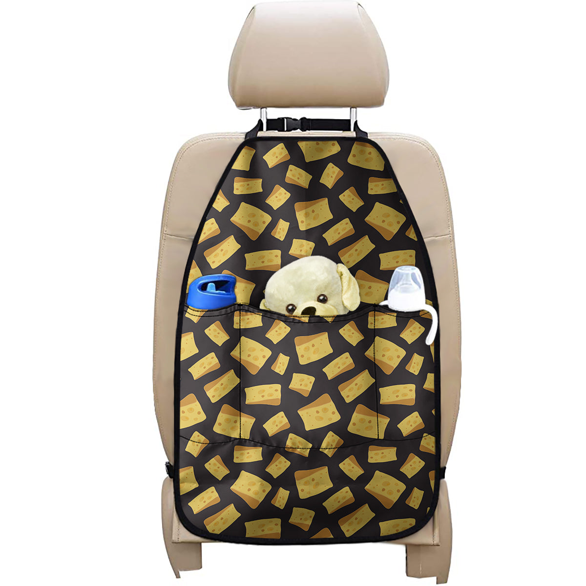 Black Cheese And Holes Pattern Print Car Seat Organizers