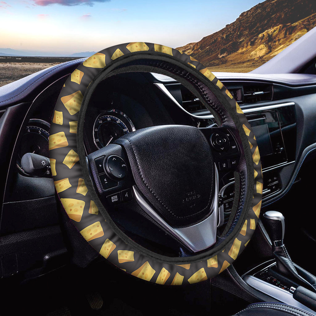 Black Cheese And Holes Pattern Print Car Steering Wheel Cover