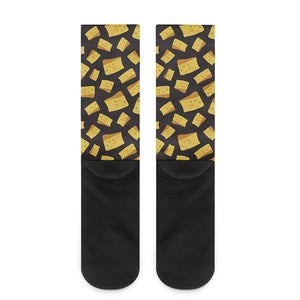 Black Cheese And Holes Pattern Print Crew Socks