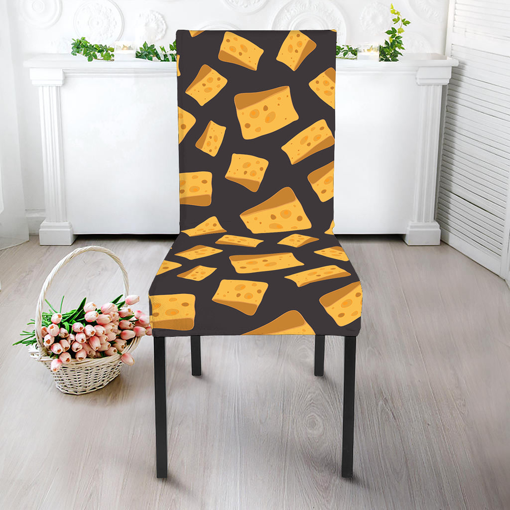 Black Cheese And Holes Pattern Print Dining Chair Slipcover