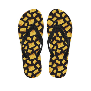 Black Cheese And Holes Pattern Print Flip Flops