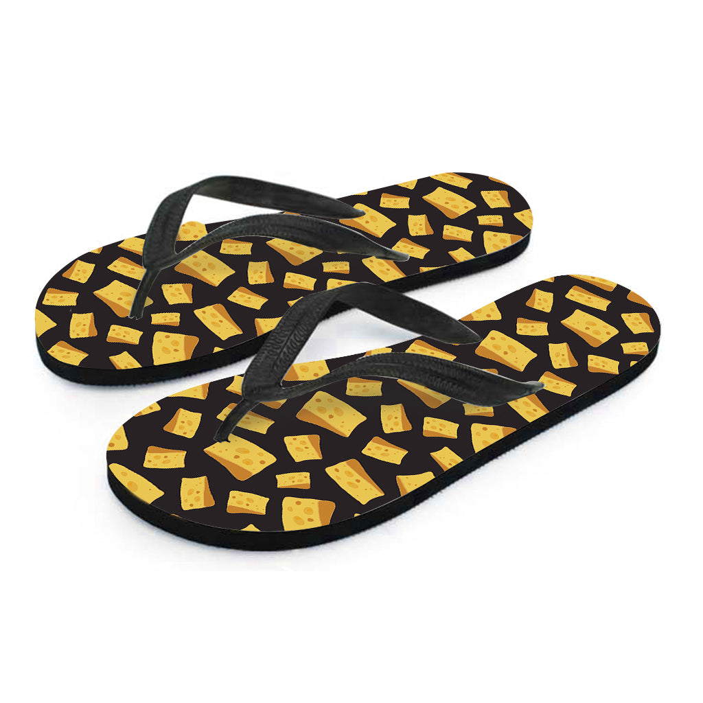 Black Cheese And Holes Pattern Print Flip Flops