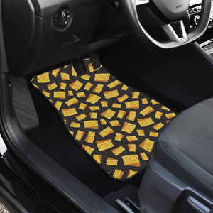 Black Cheese And Holes Pattern Print Front and Back Car Floor Mats