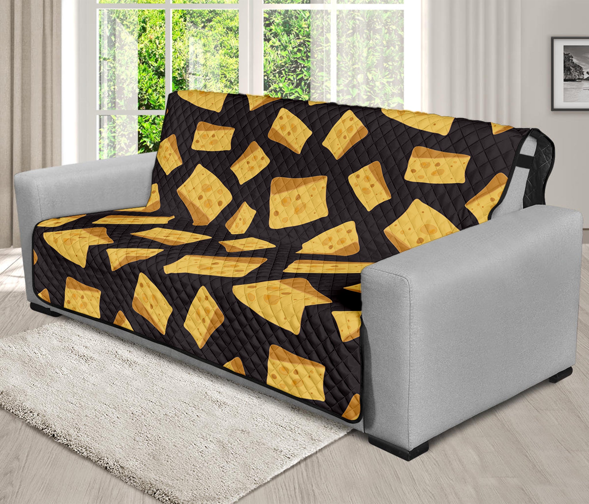 Black Cheese And Holes Pattern Print Futon Protector