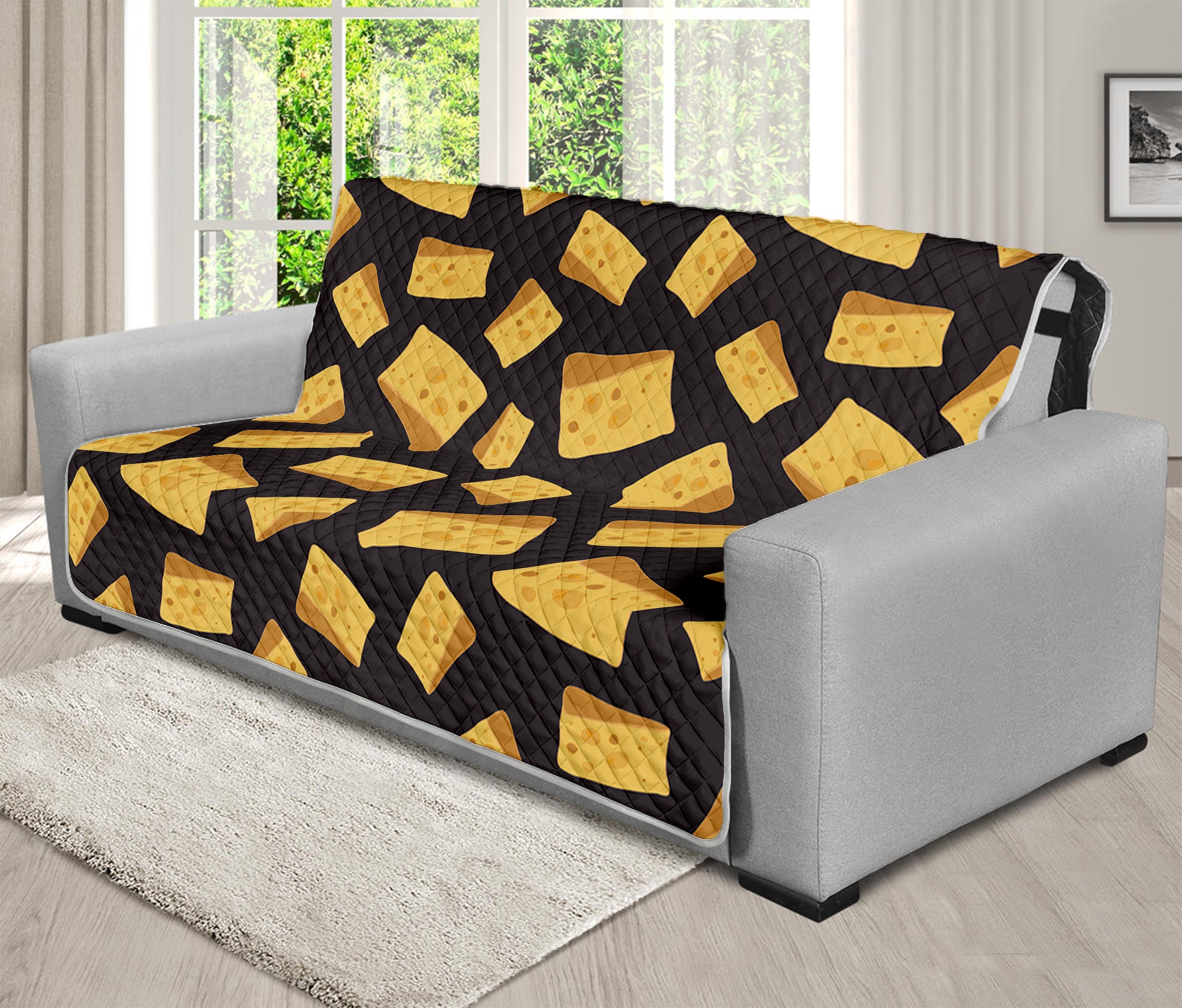 Black Cheese And Holes Pattern Print Futon Protector