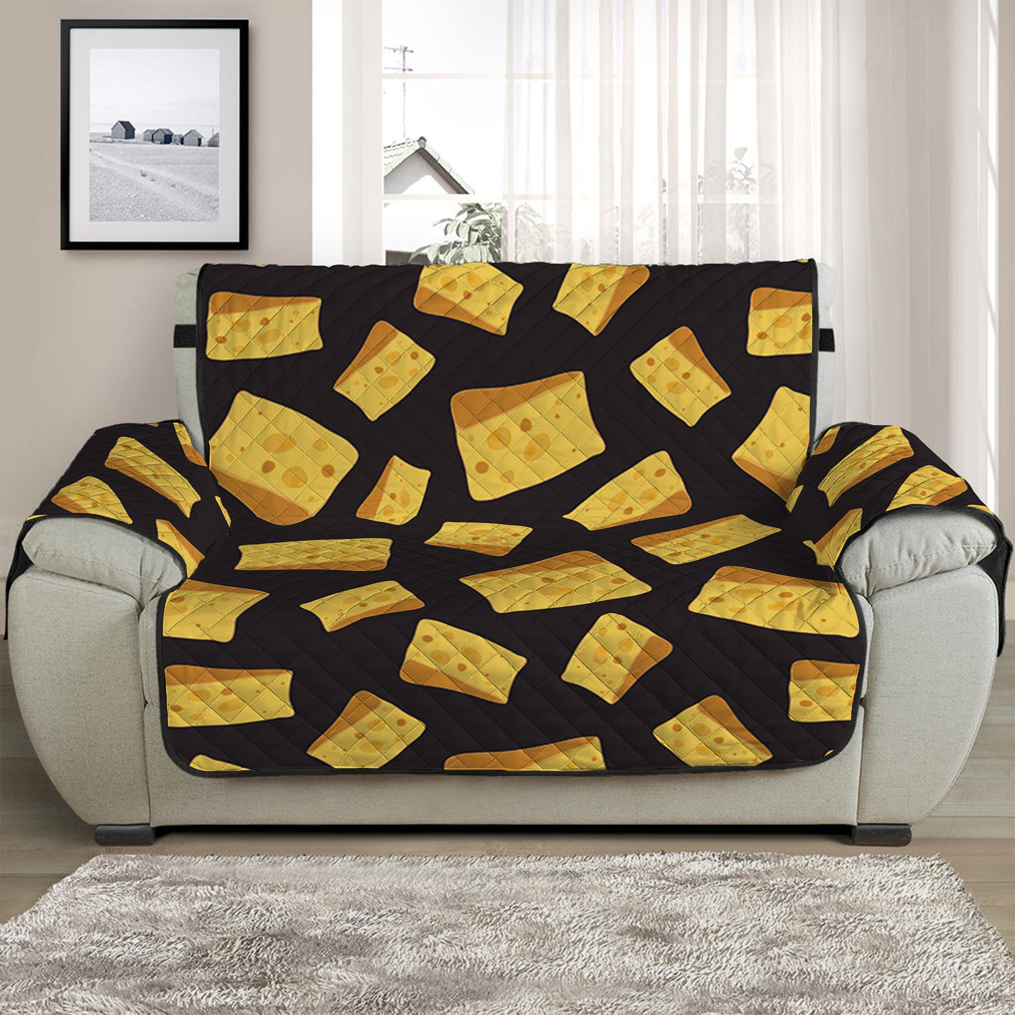 Black Cheese And Holes Pattern Print Half Sofa Protector